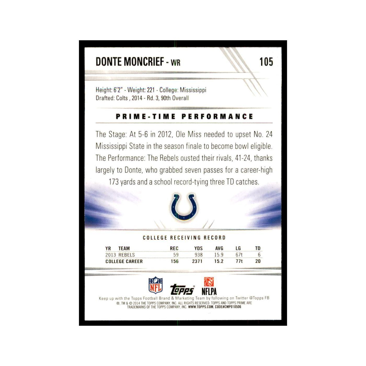 2014 Topps Prime Donte Moncrief RC Football Cards #105
