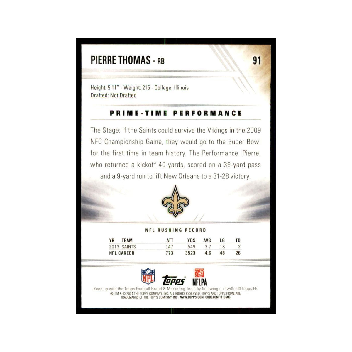 2014 Topps Prime Pierre Thomas Football Cards #91