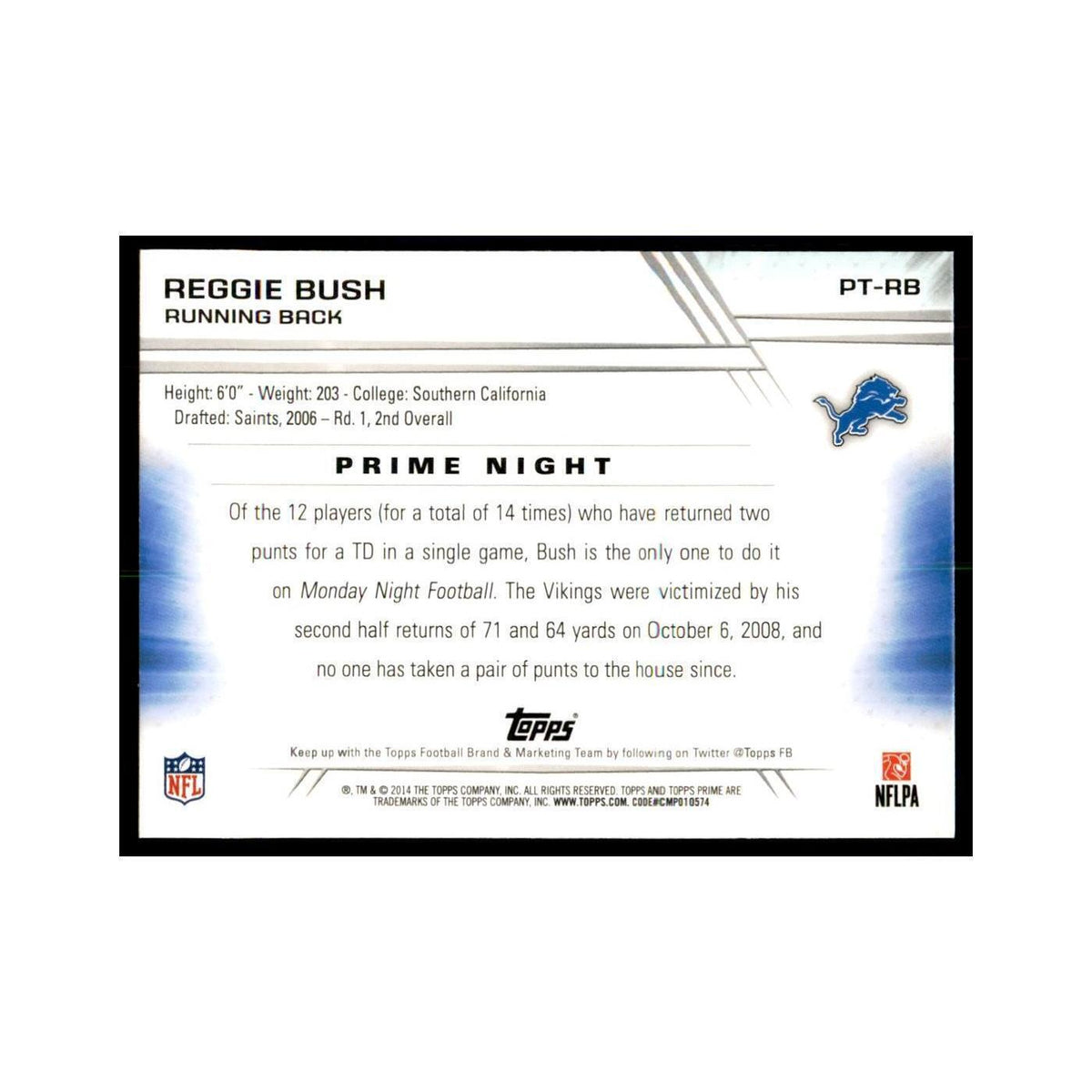 2014 Topps Prime Reggie Bush Football Cards #PT-RB