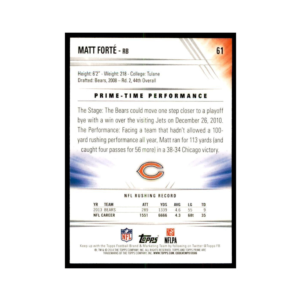 2014 Topps Prime Matt Forte Football Cards #61