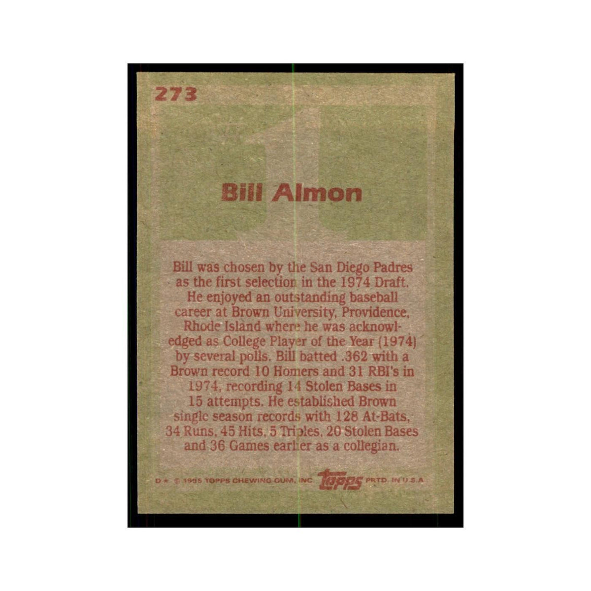 1985 Topps Bill Almon Baseball Cards #273