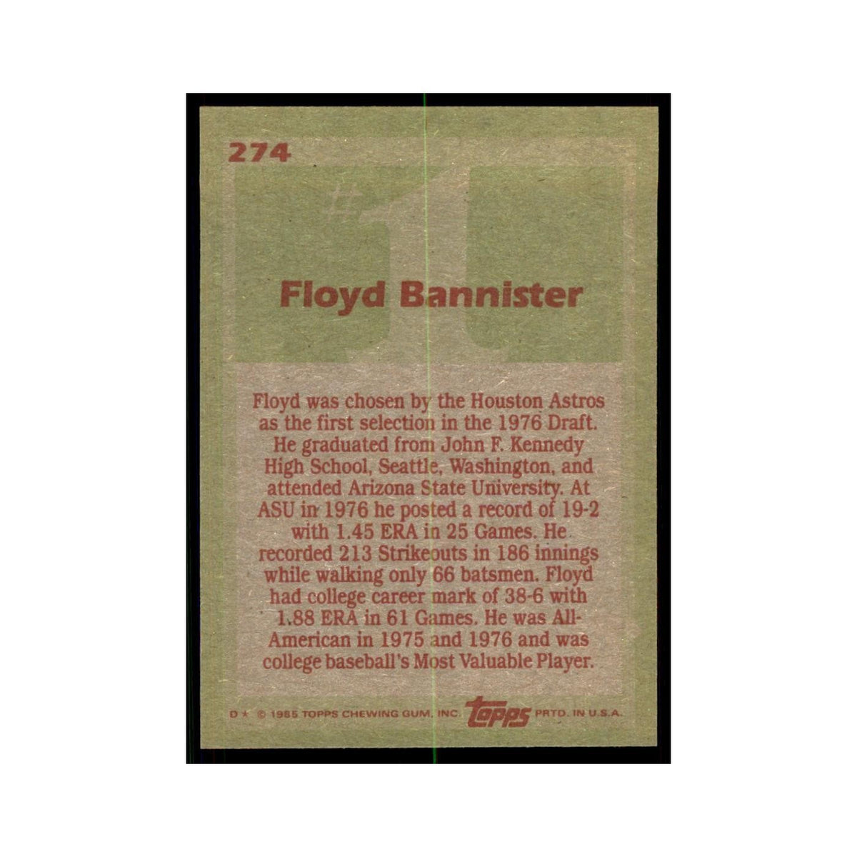1985 Topps Floyd Bannister Baseball Cards #274