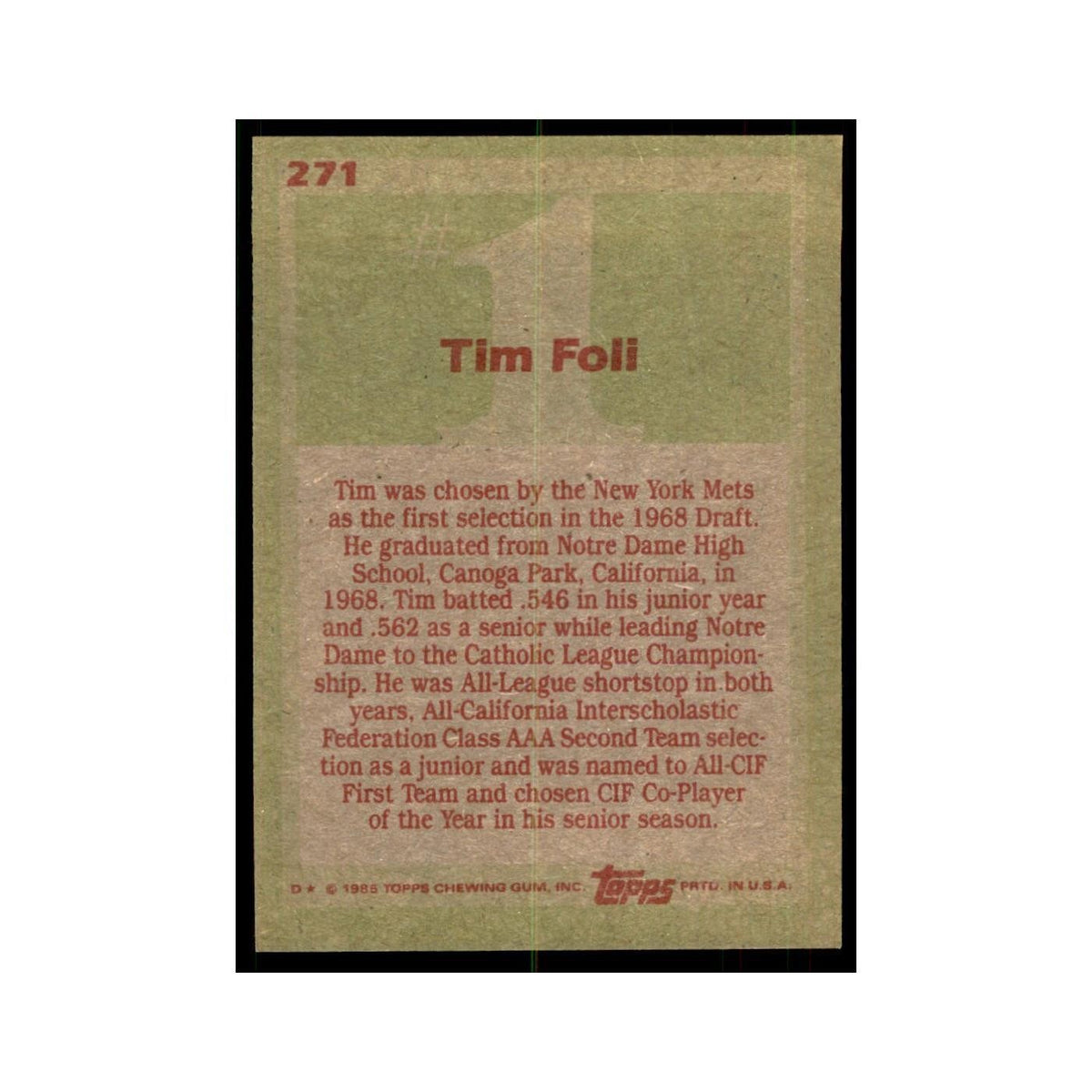 1985 Topps Tim Foli Baseball Cards #271