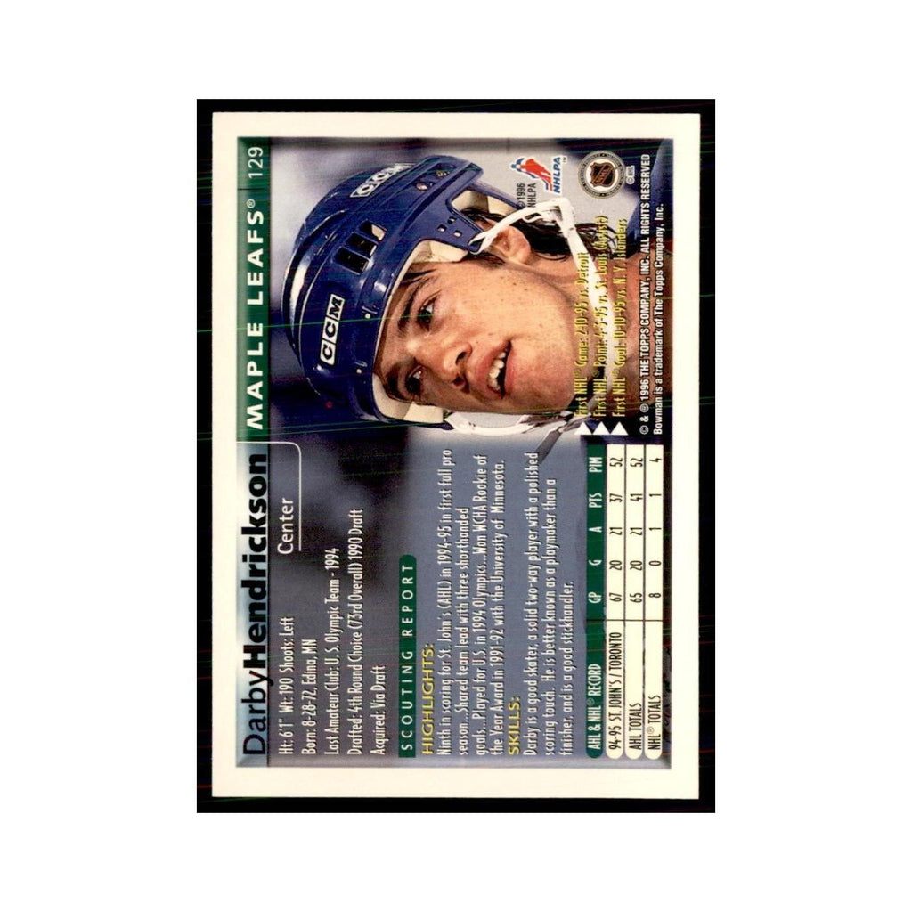 1995 Bowman Darby Hendrickson RC Toronto Maple Leafs #129