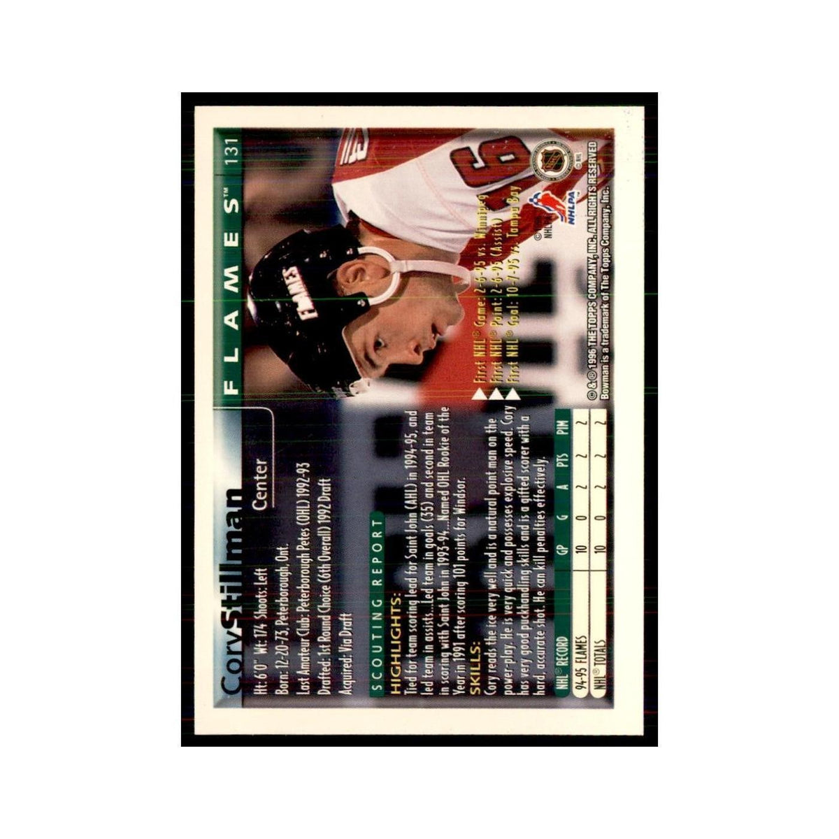 1995 Bowman Cory Stillman RC Calgary Flames #131