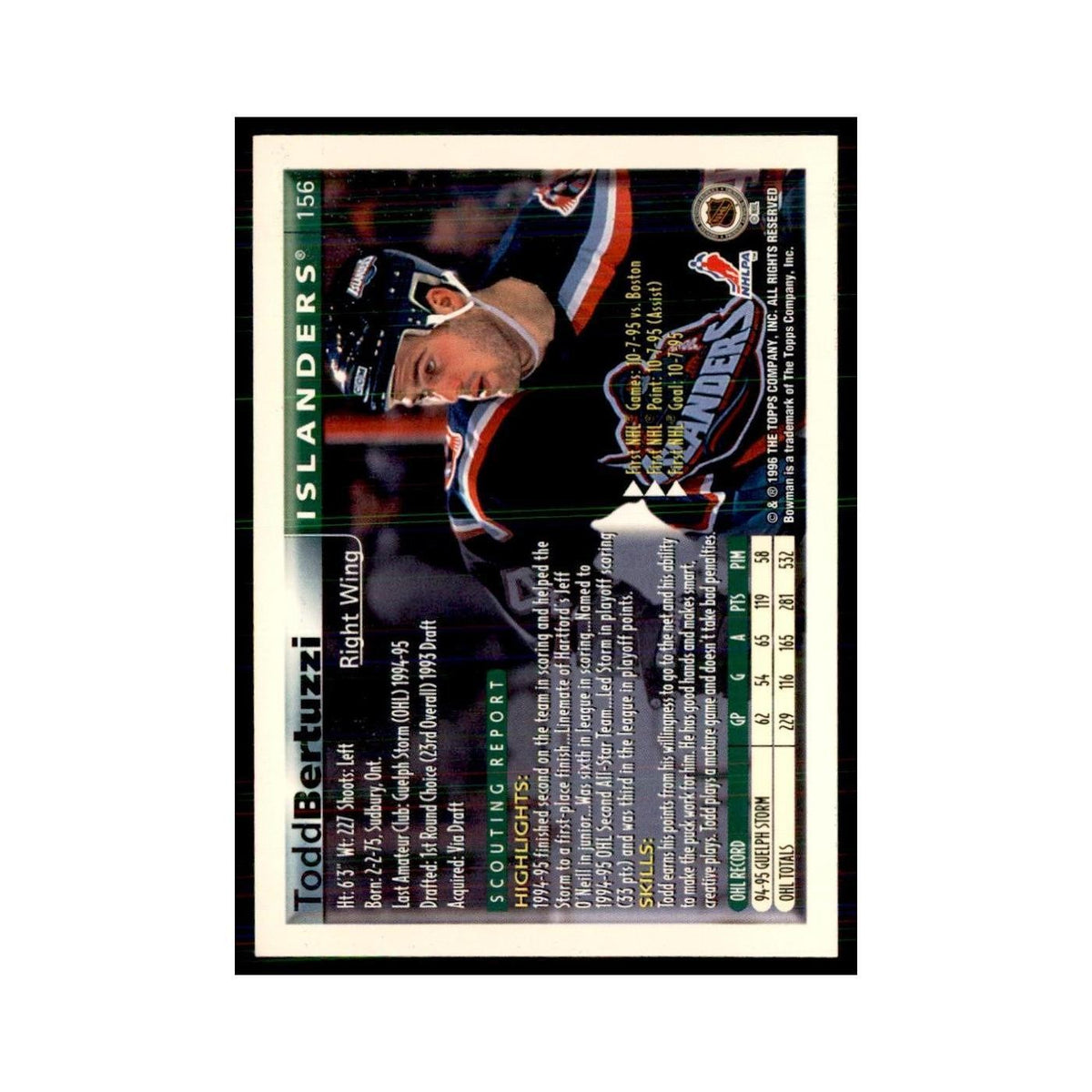 1995 Bowman Todd Bertuzzi RC New York Islanders #156