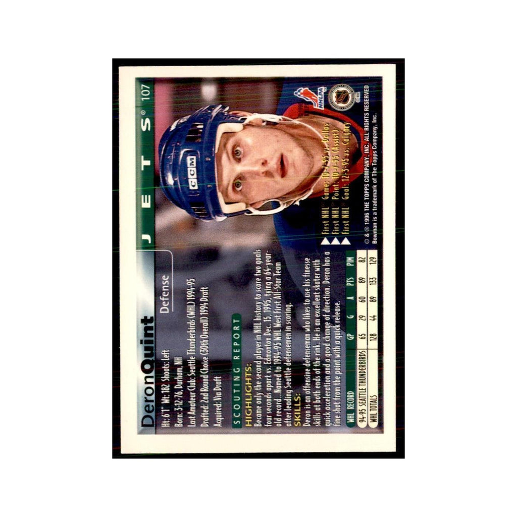 1995 Bowman Deron Quint RC Winnipeg Jets #107