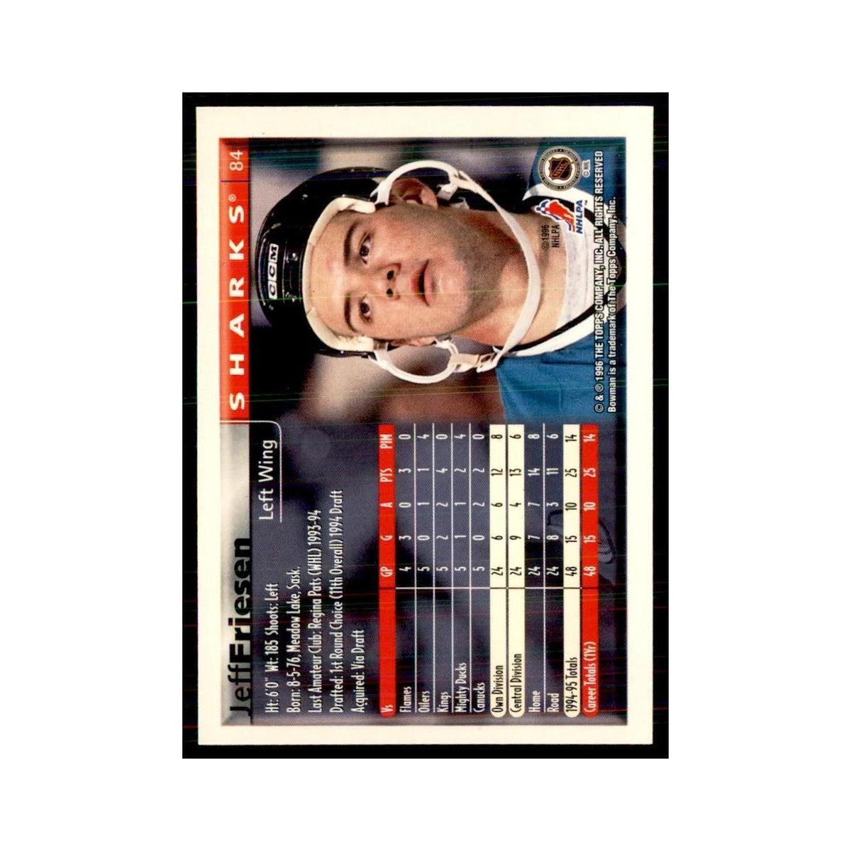 1995 Bowman Jeff Friesen San Jose Sharks #84