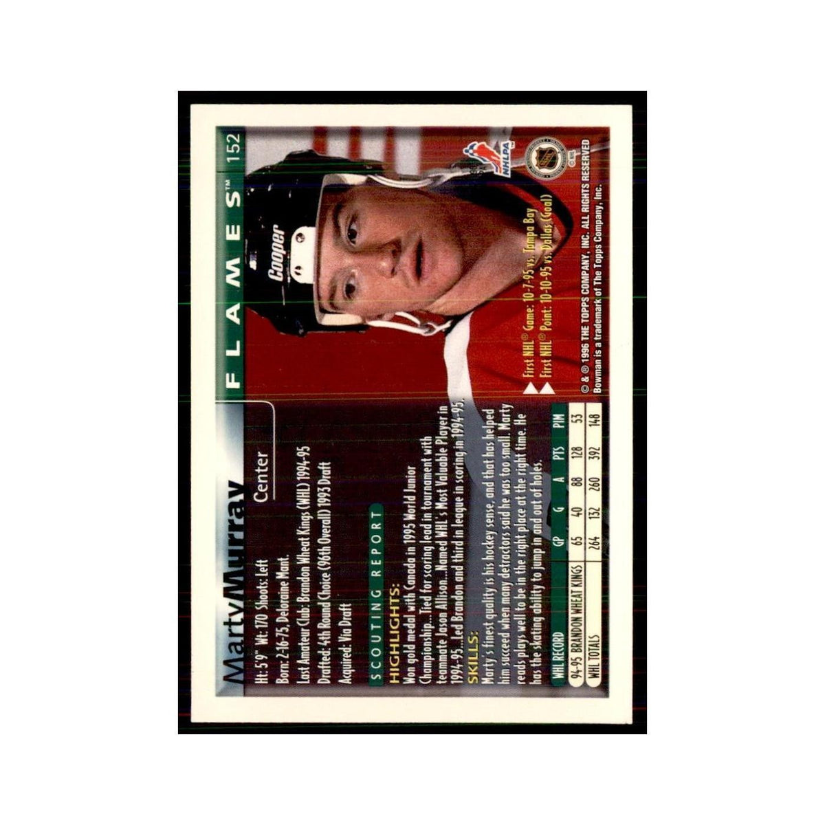 1995 Bowman Marty Murray RC Calgary Flames #152