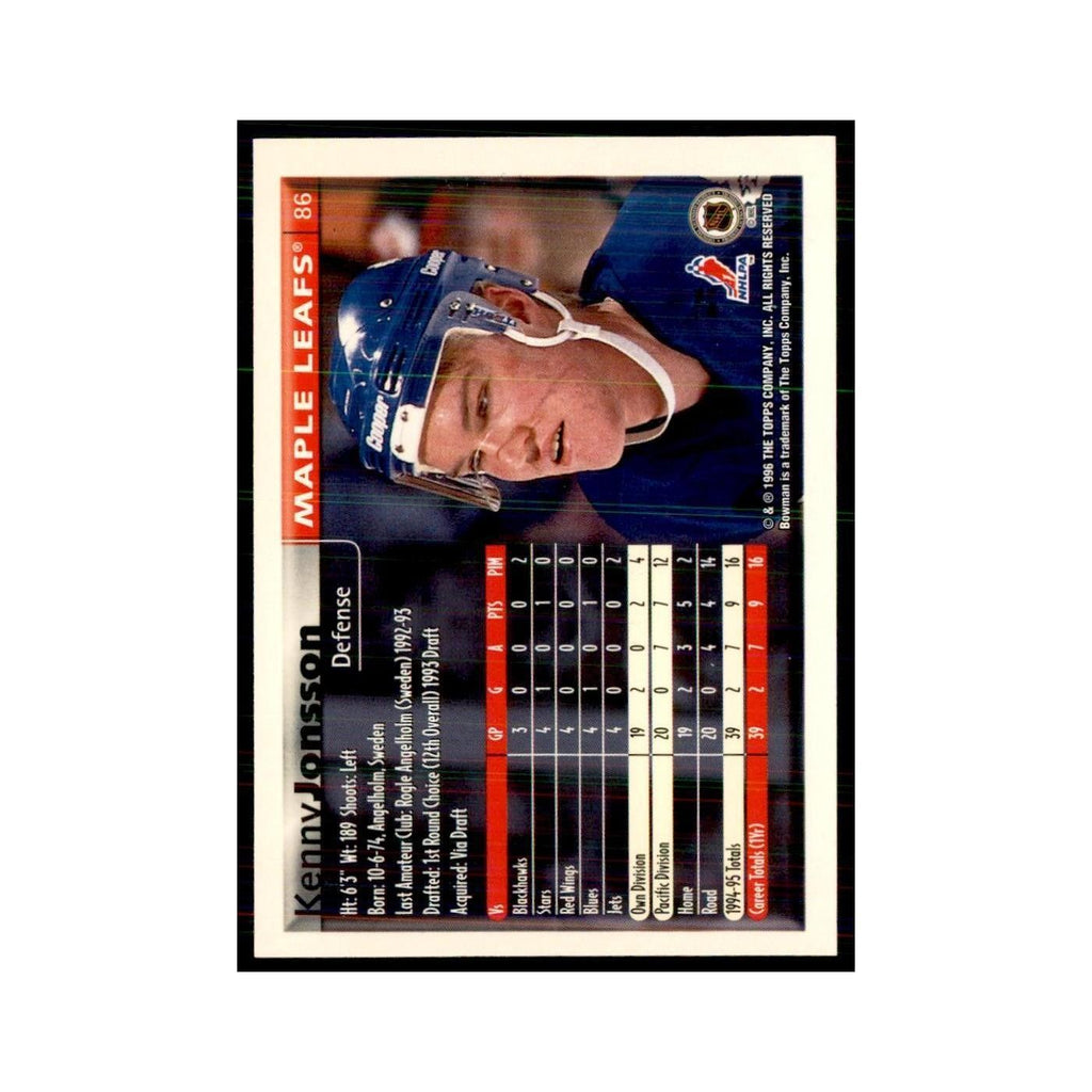 1995 Bowman Kenny Jonsson Toronto Maple Leafs #86