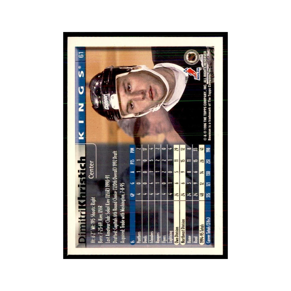 1995 Bowman Dimitri Khristich Anaheim Mighty Ducks #61