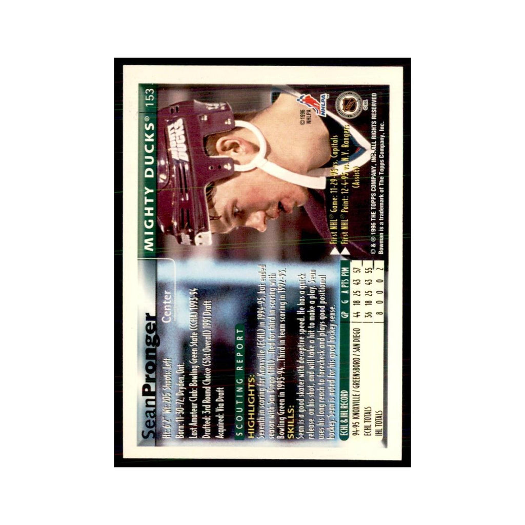1995 Bowman Sean Pronger RC Anaheim Mighty Ducks #153