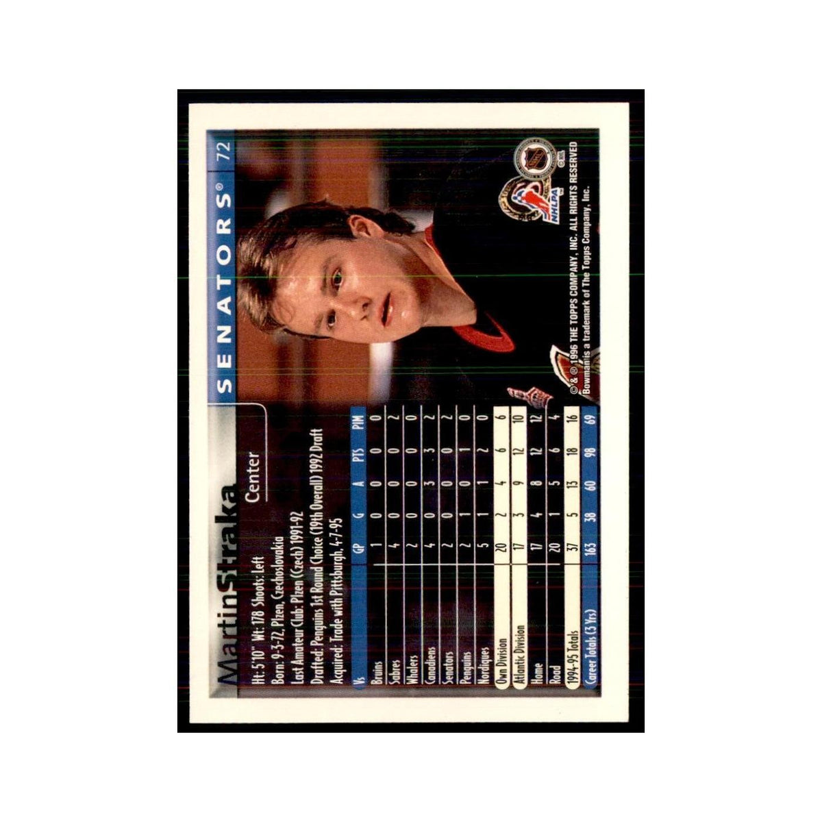 1995 Bowman Martin Straka Ottawa Senators #72