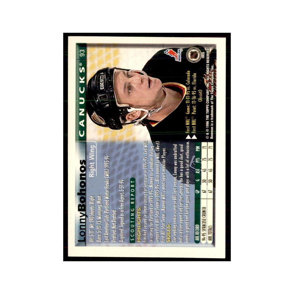 1995 Bowman Lonny Bohonos RC Vancouver Canucks #93