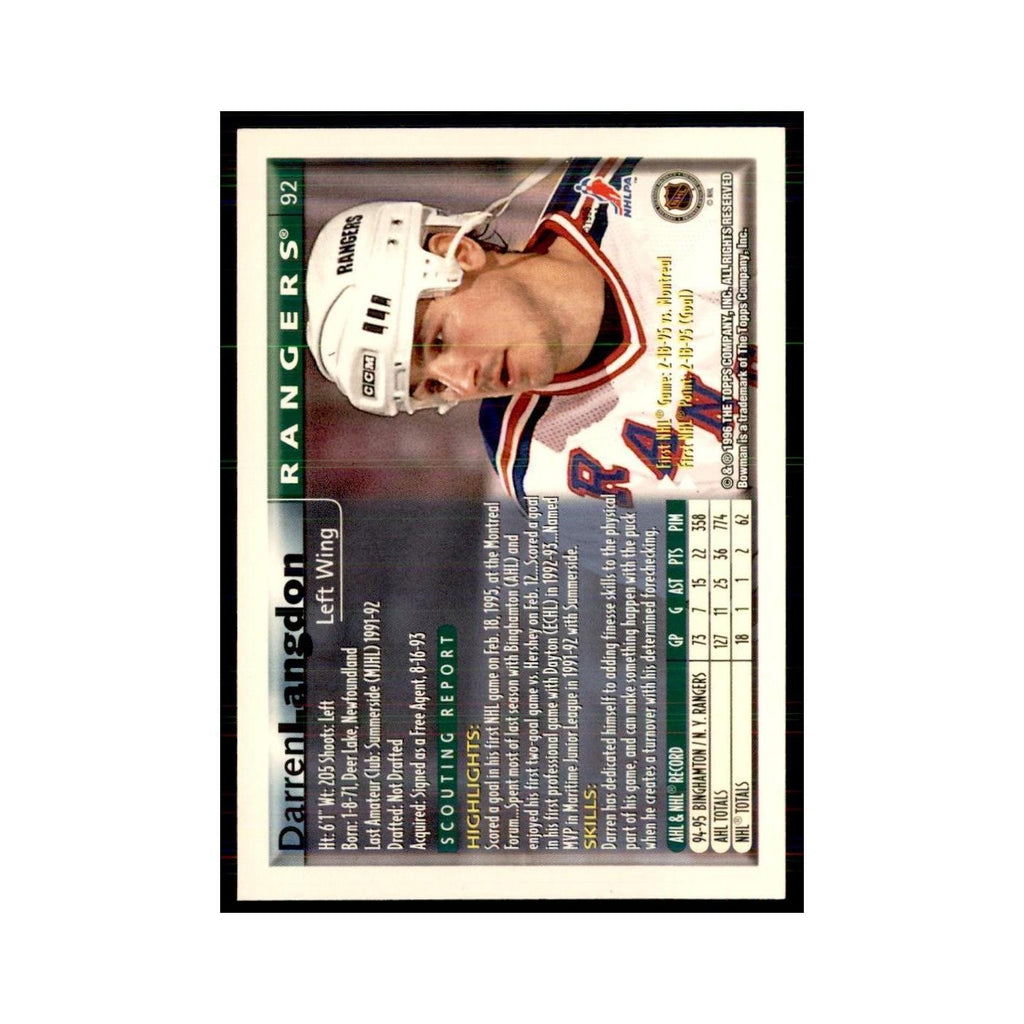 1995 Bowman Darren Langdon RC New York Rangers #92