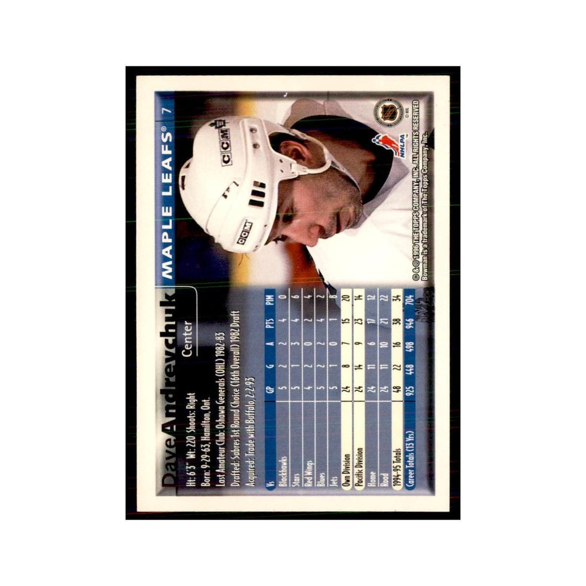 1995 Bowman Dave Andreychuk Toronto Maple Leafs #7