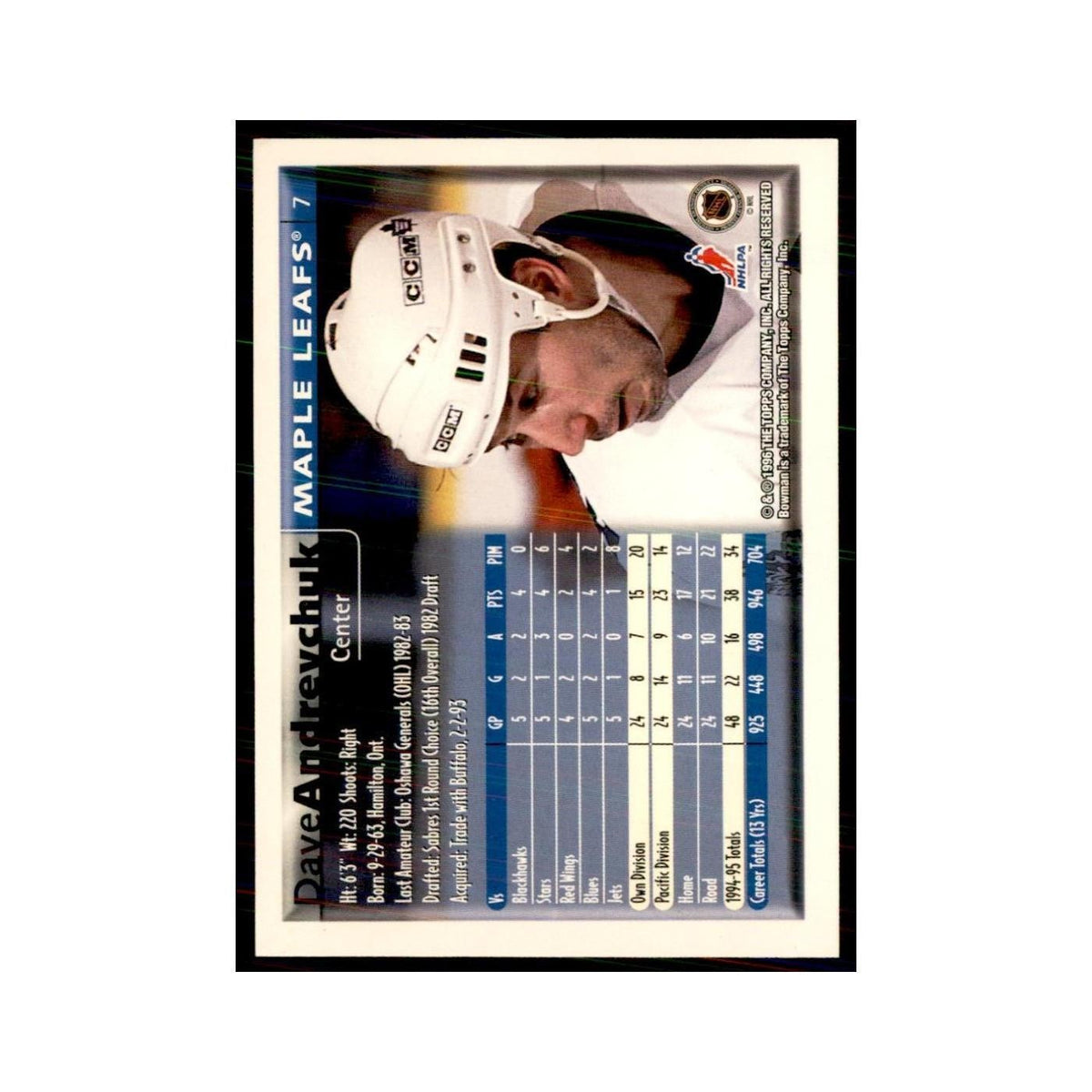 1995 Bowman Dave Andreychuk Toronto Maple Leafs #7
