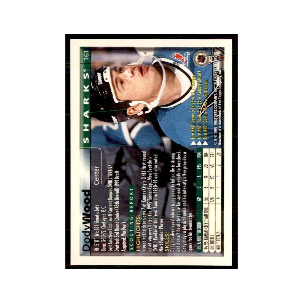 1995 Bowman Dody Wood RC San Jose Sharks #161