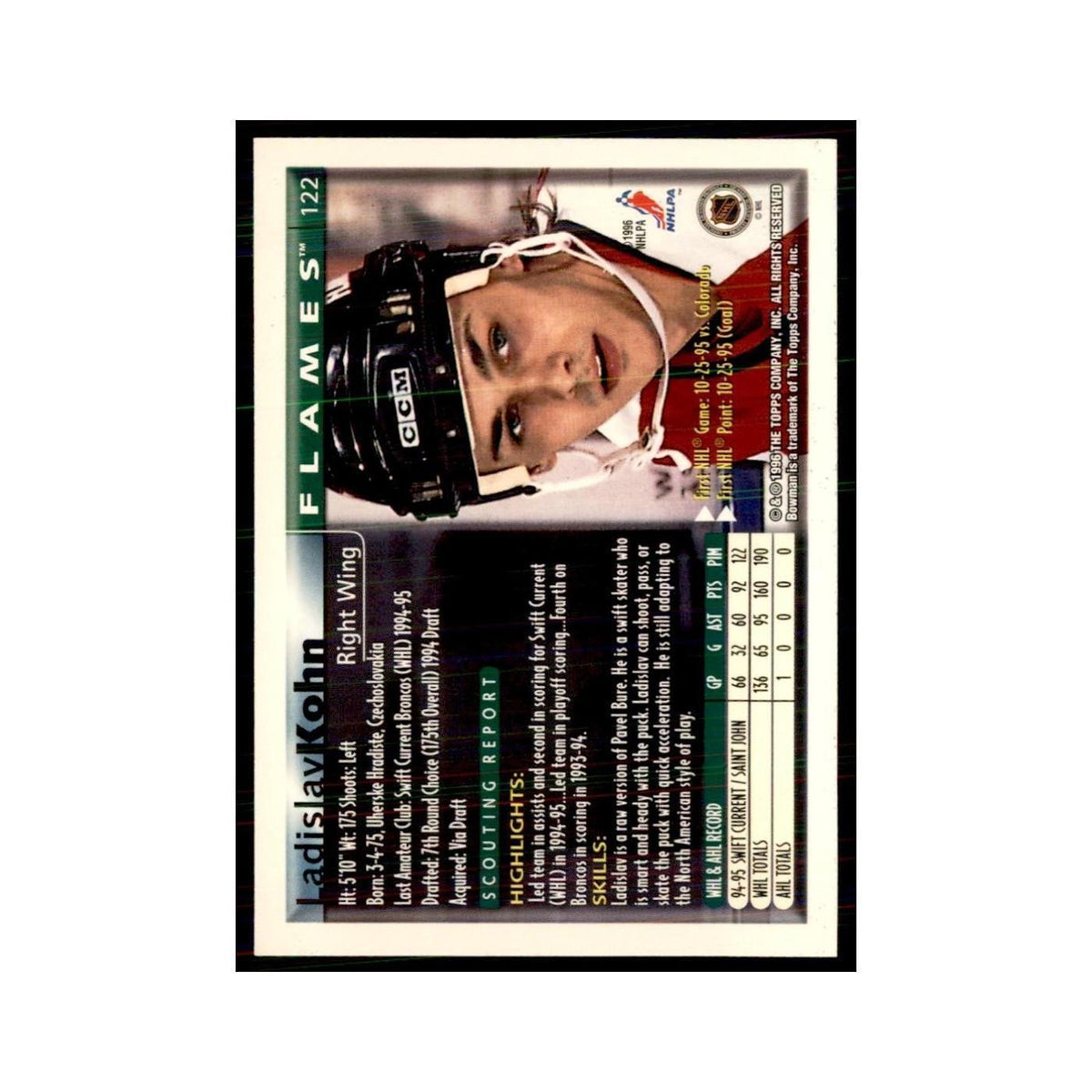 1995 Bowman Ladislav Kohn RC Calgary Flames #122