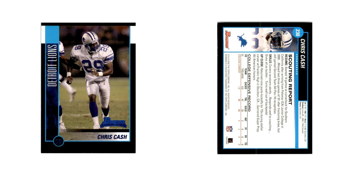 2002 Bowman Chris Cash RC Football Cards #230