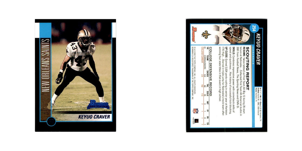 2002 Bowman Keyuo Craver RC Football Cards #254