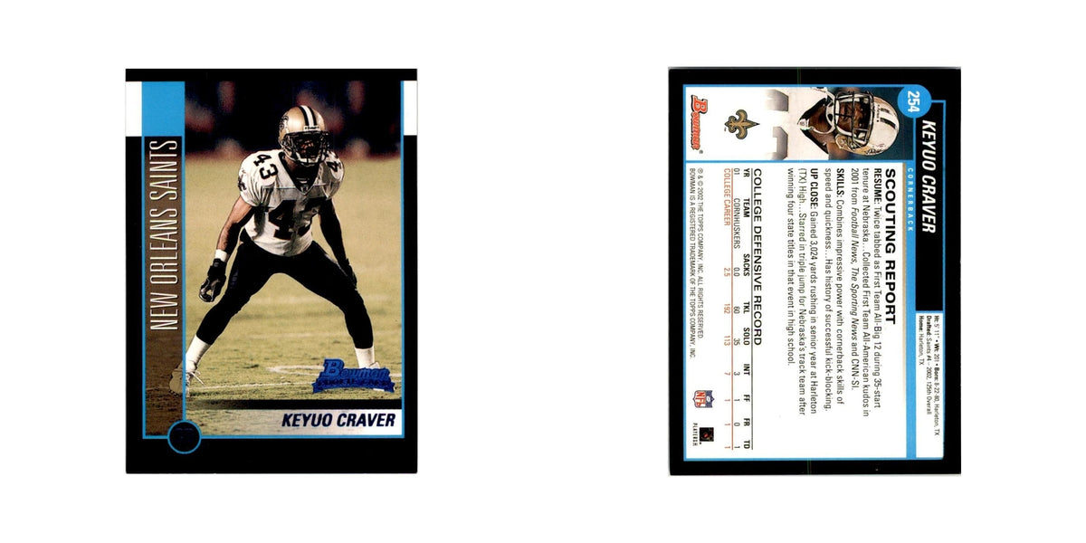 2002 Bowman Keyuo Craver RC Football Cards #254