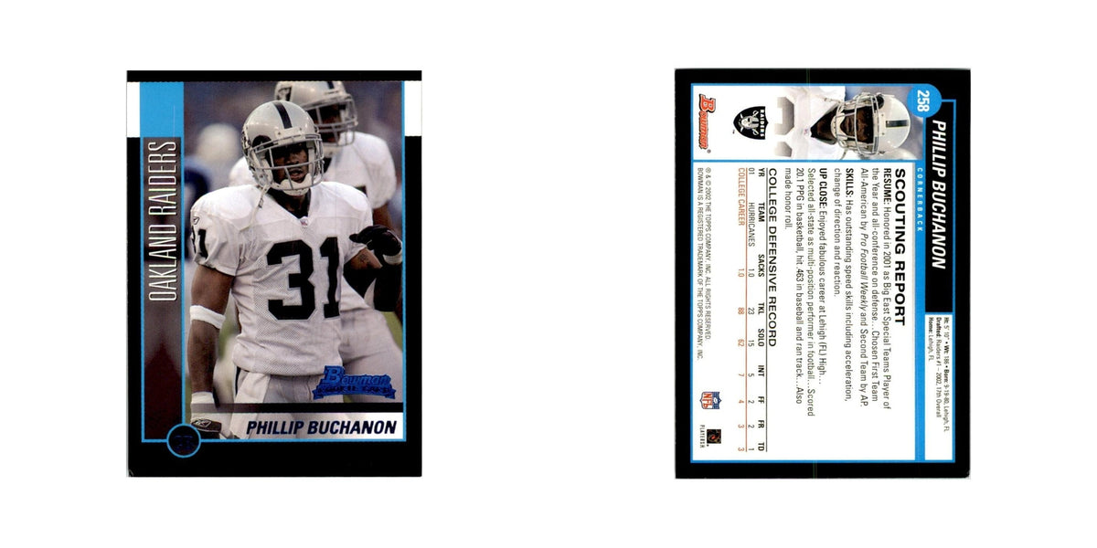2002 Bowman Phillip Buchanon RC Football Cards #258