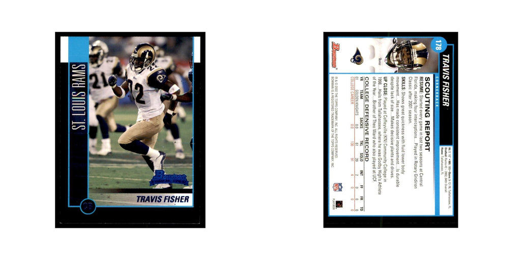 2002 Bowman Travis Fisher RC Football Cards #178