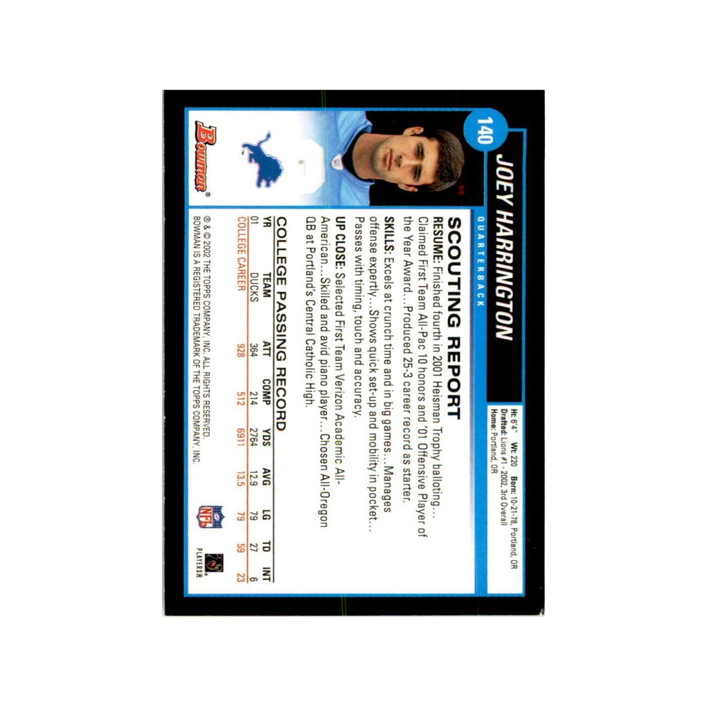 2002 Bowman Joey Harrington RC Football Cards #140