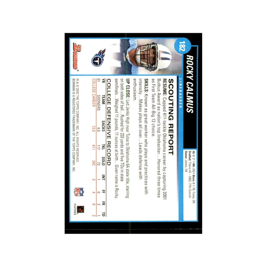 2002 Bowman Rocky Calmus RC Football Cards #182