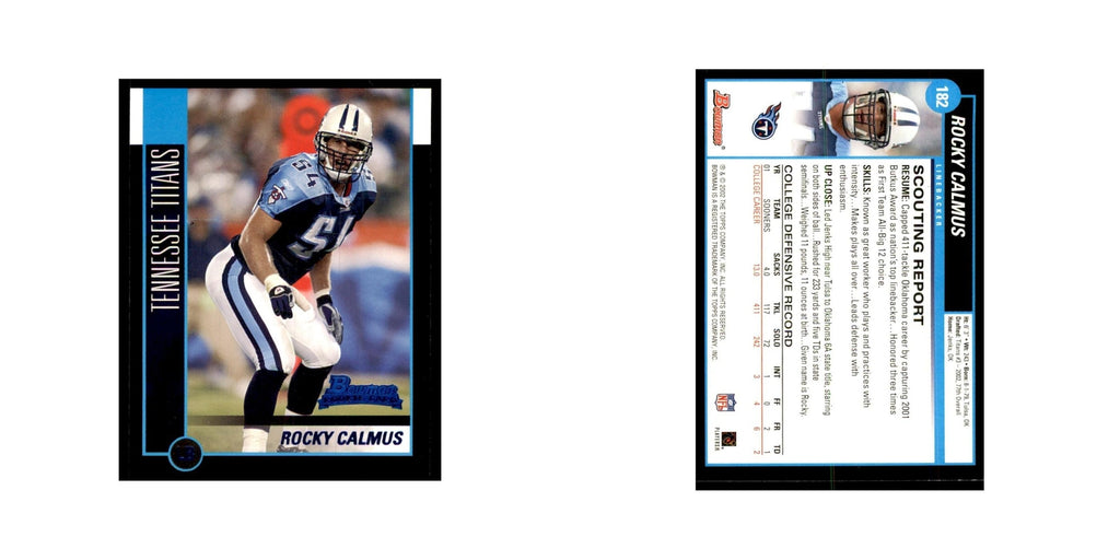 2002 Bowman Rocky Calmus RC Football Cards #182