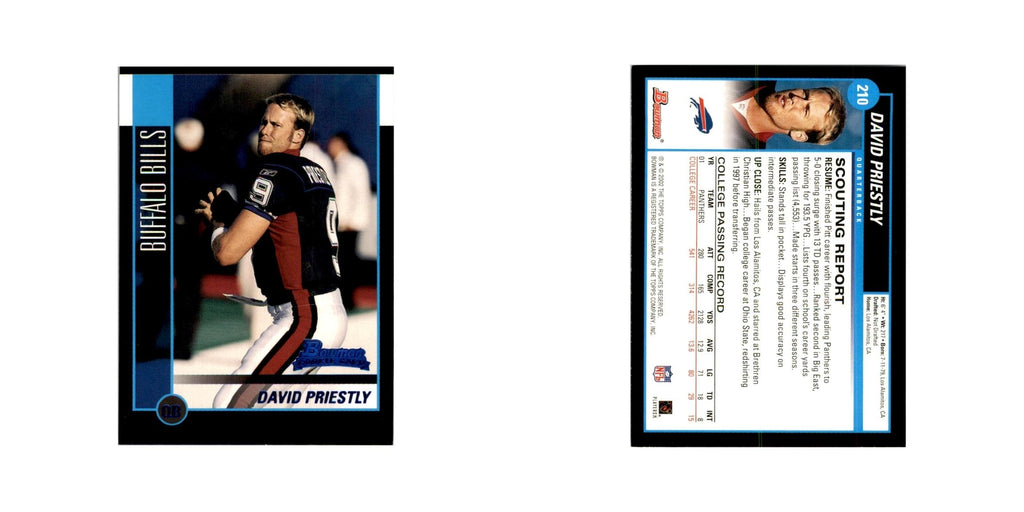 2002 Bowman David Priestley RC Football Cards #210