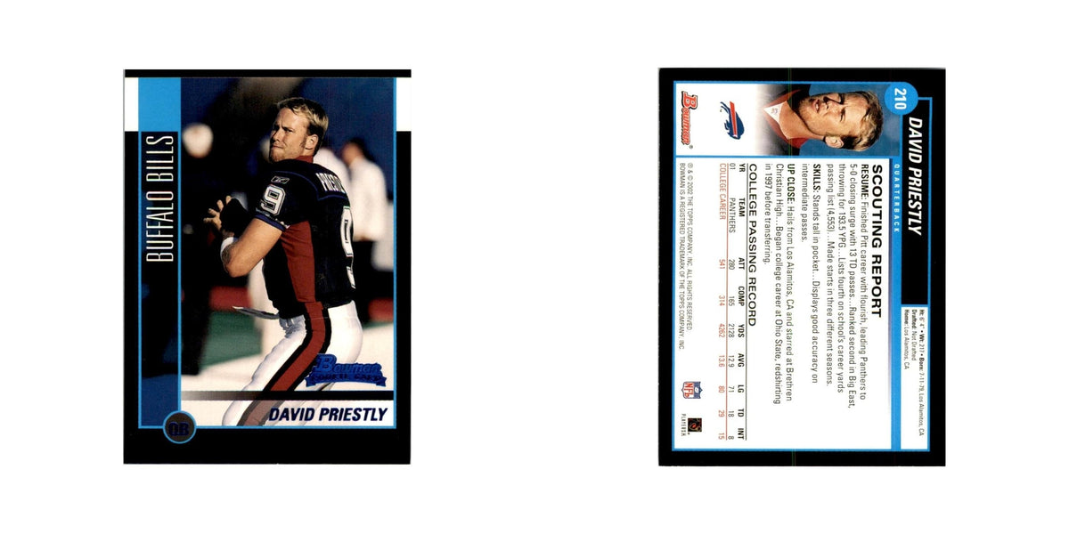 2002 Bowman David Priestley RC Football Cards #210