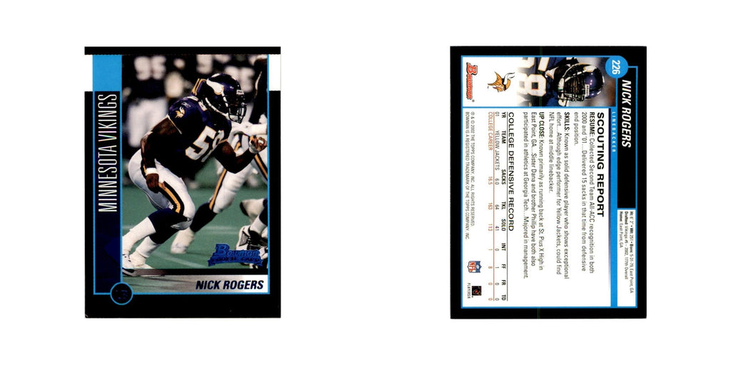 2002 Bowman Nick Rogers RC Football Cards #226