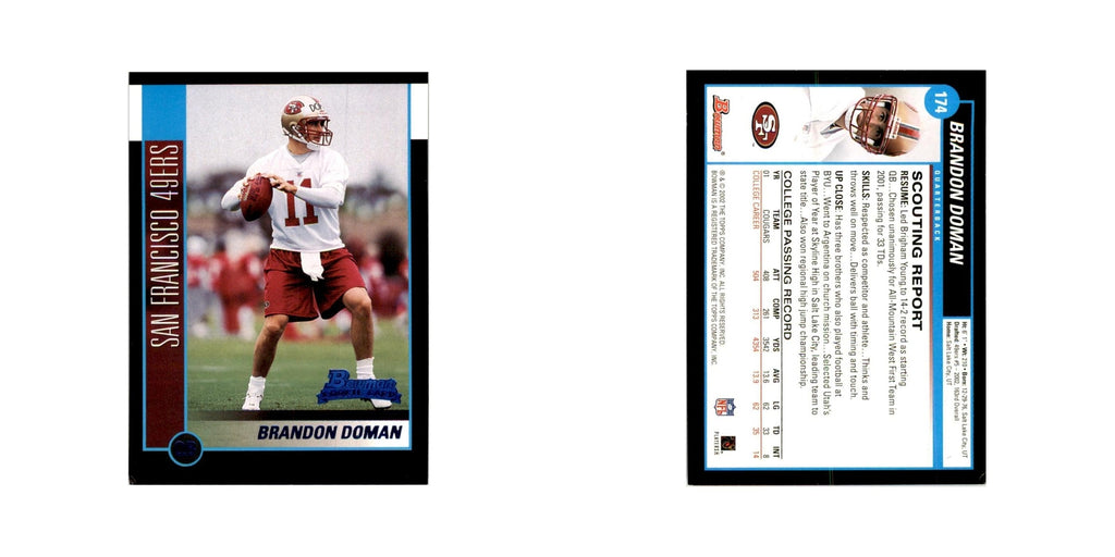 2002 Bowman Brandon Doman RC Football Cards #174