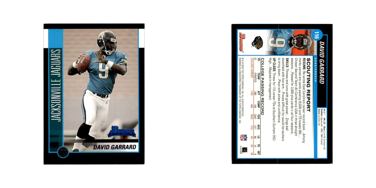 2002 Bowman David Garrard RC Football Cards #116