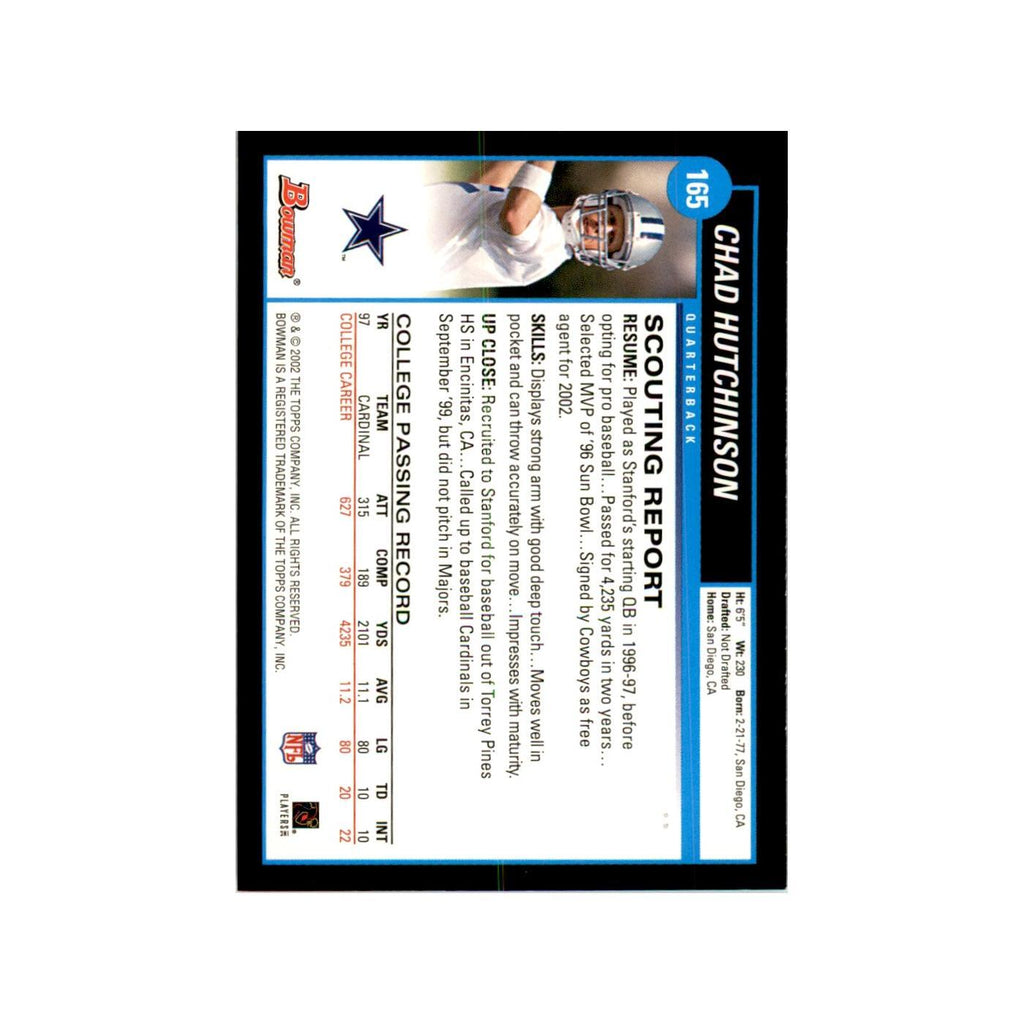 2002 Bowman Chad Hutchinson RC Football Cards #165