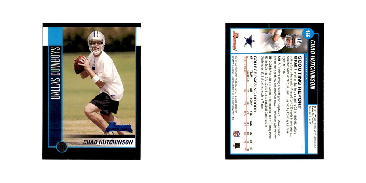 2002 Bowman Chad Hutchinson RC Football Cards #165