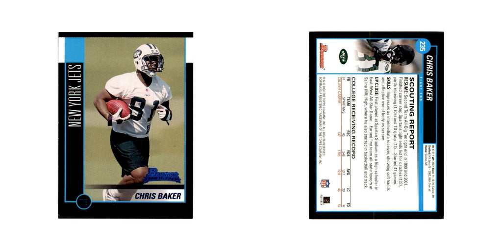 2002 Bowman Chris Baker RC Football Cards #235