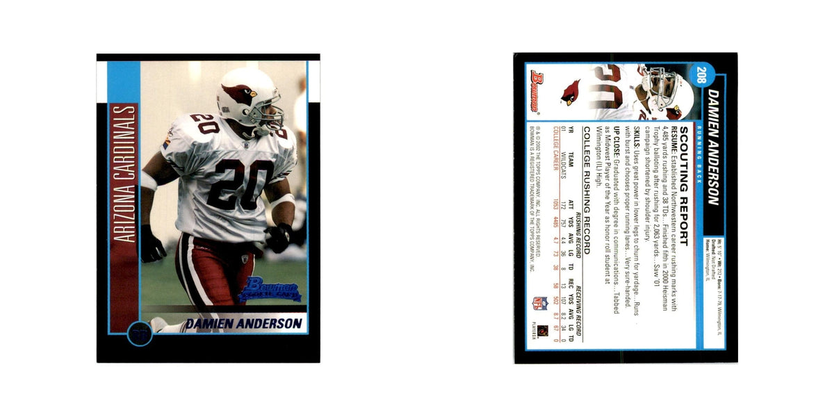 2002 Bowman Damien Anderson RC Football Cards #208