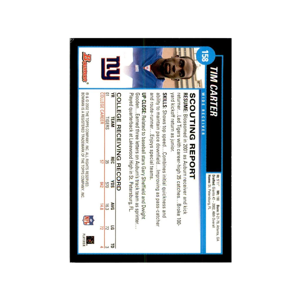 2002 Bowman Tim Carter RC Football Cards #158
