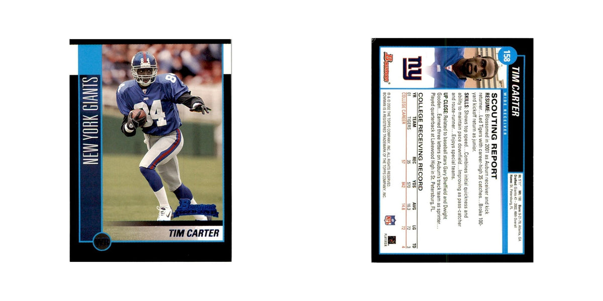 2002 Bowman Tim Carter RC Football Cards #158