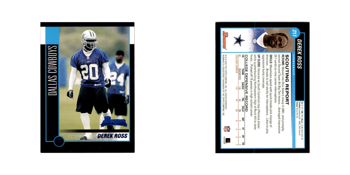 2002 Bowman Derek Ross RC Football Cards #217