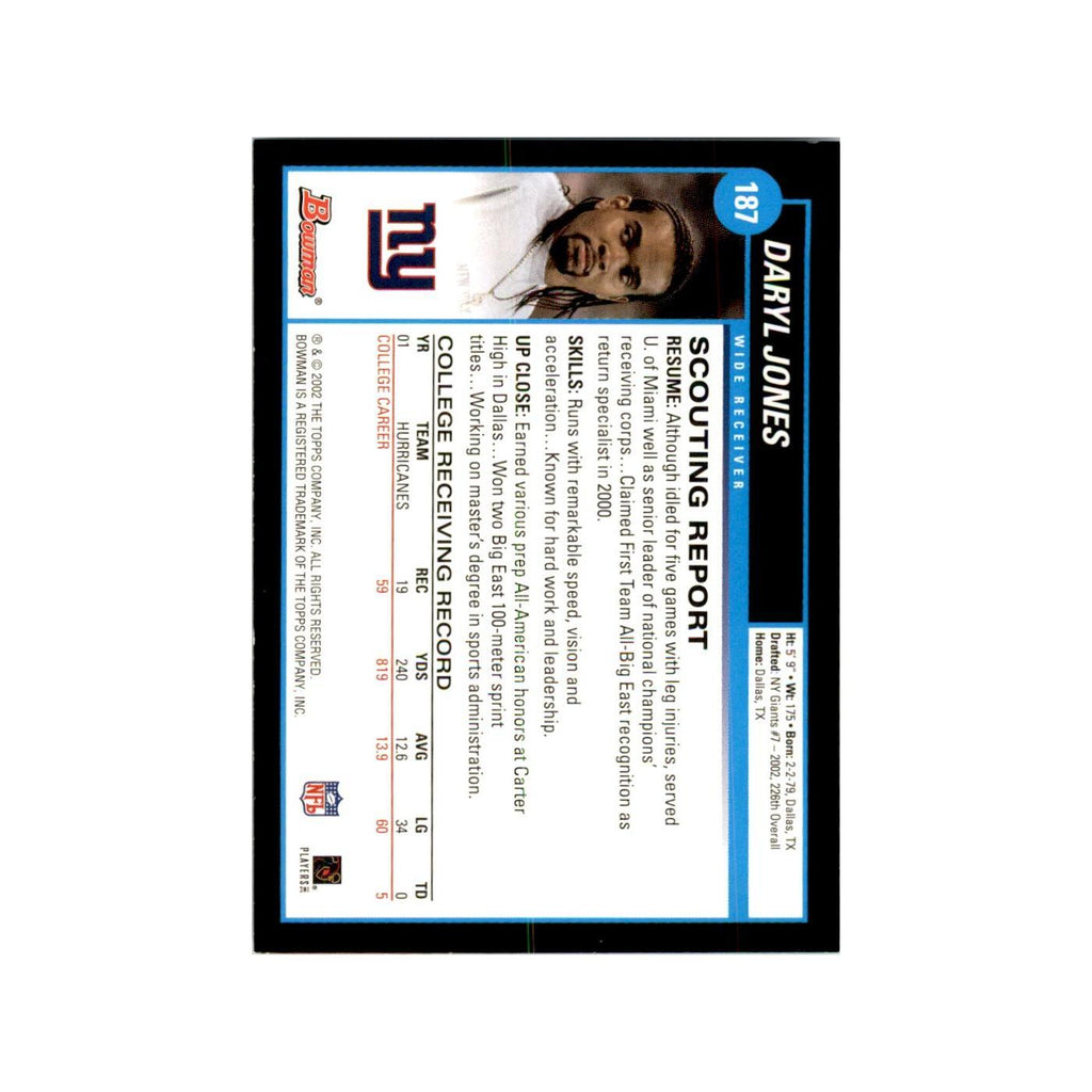 2002 Bowman Daryl Jones RC Football Cards #187