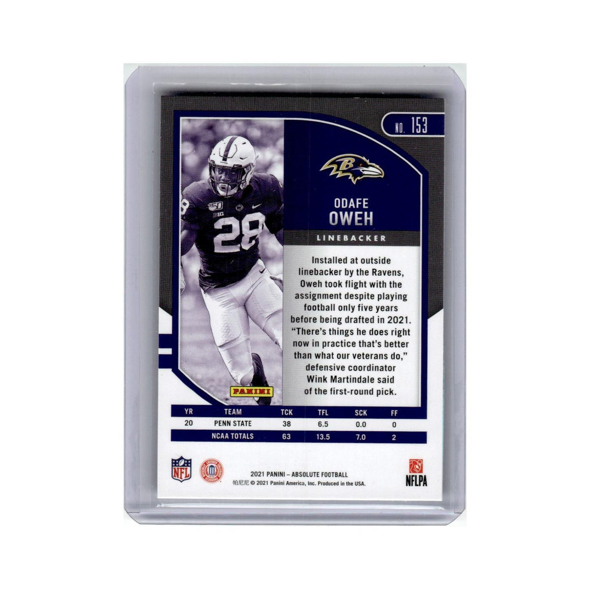 Odafe Oweh Rookie 2021 Panini Absolute #153 Baltimore Ravens Football Card NM