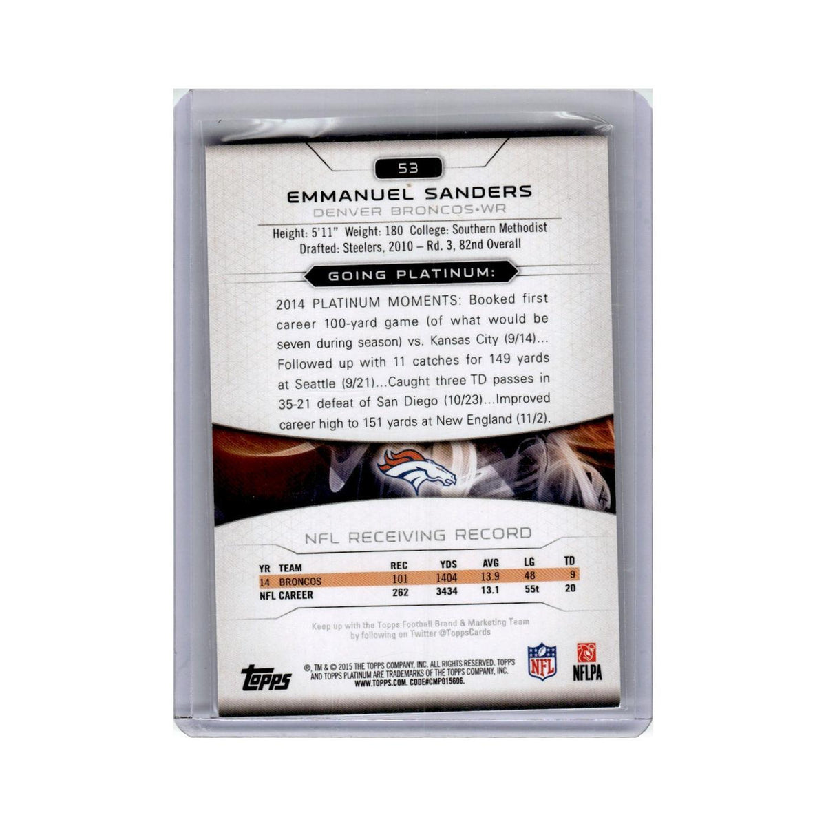 Emmanuel Sanders 2015 Topps Platinum #53 Denver Broncos Football Card NM