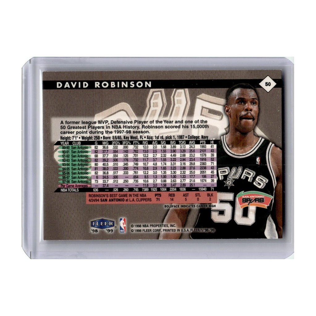 David Robinson 1998 Fleer Tradition #50 San Antonio Spurs Basketball Card NM