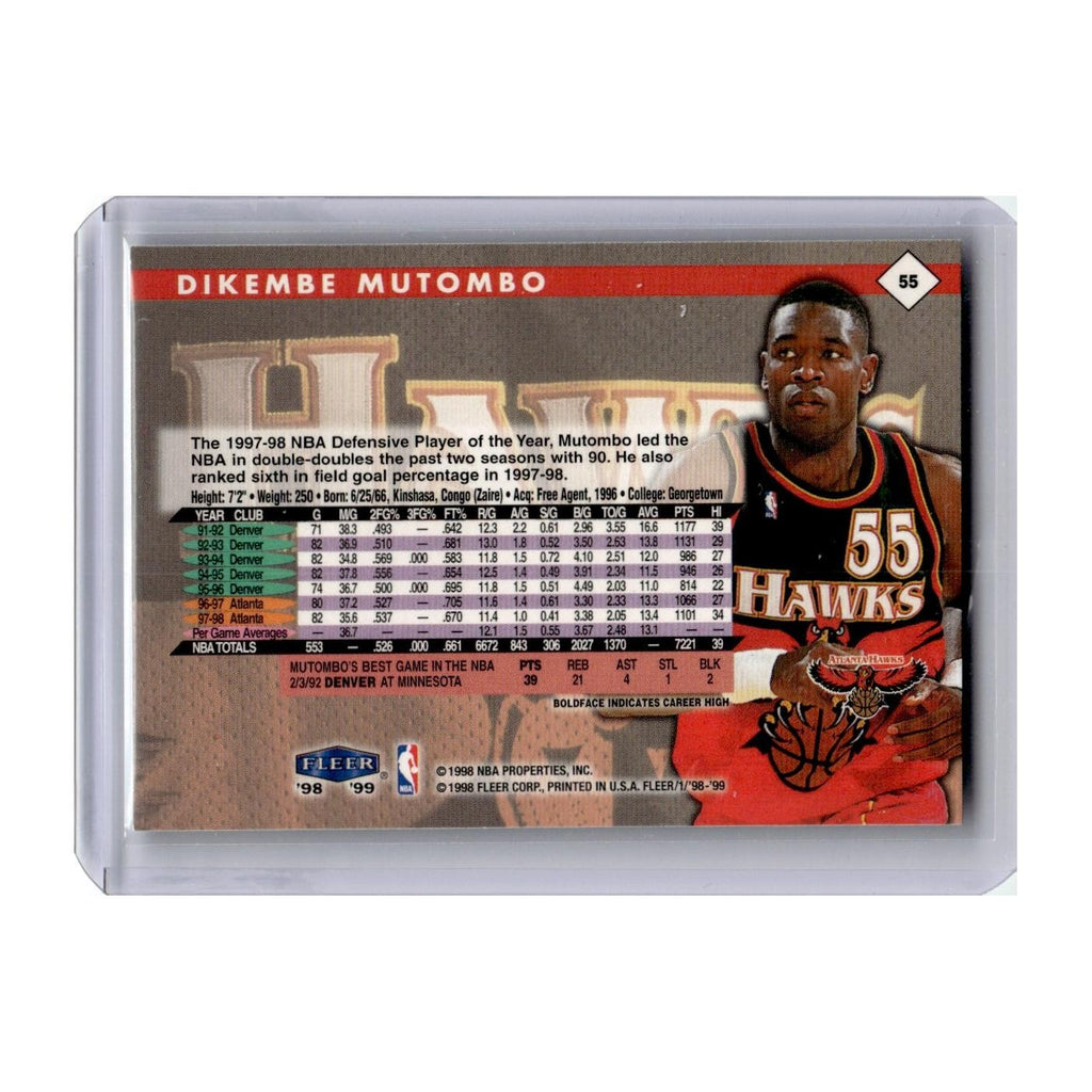 Dikembe Mutombo 1998 Fleer Tradition #55 Atlanta Hawks Basketball Card NM