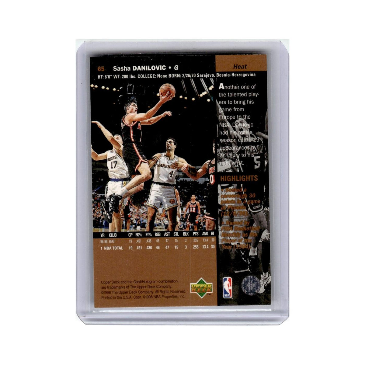 Sasha Danilovic 1996 Upper Deck #65 Miami Heat Basketball Card NM