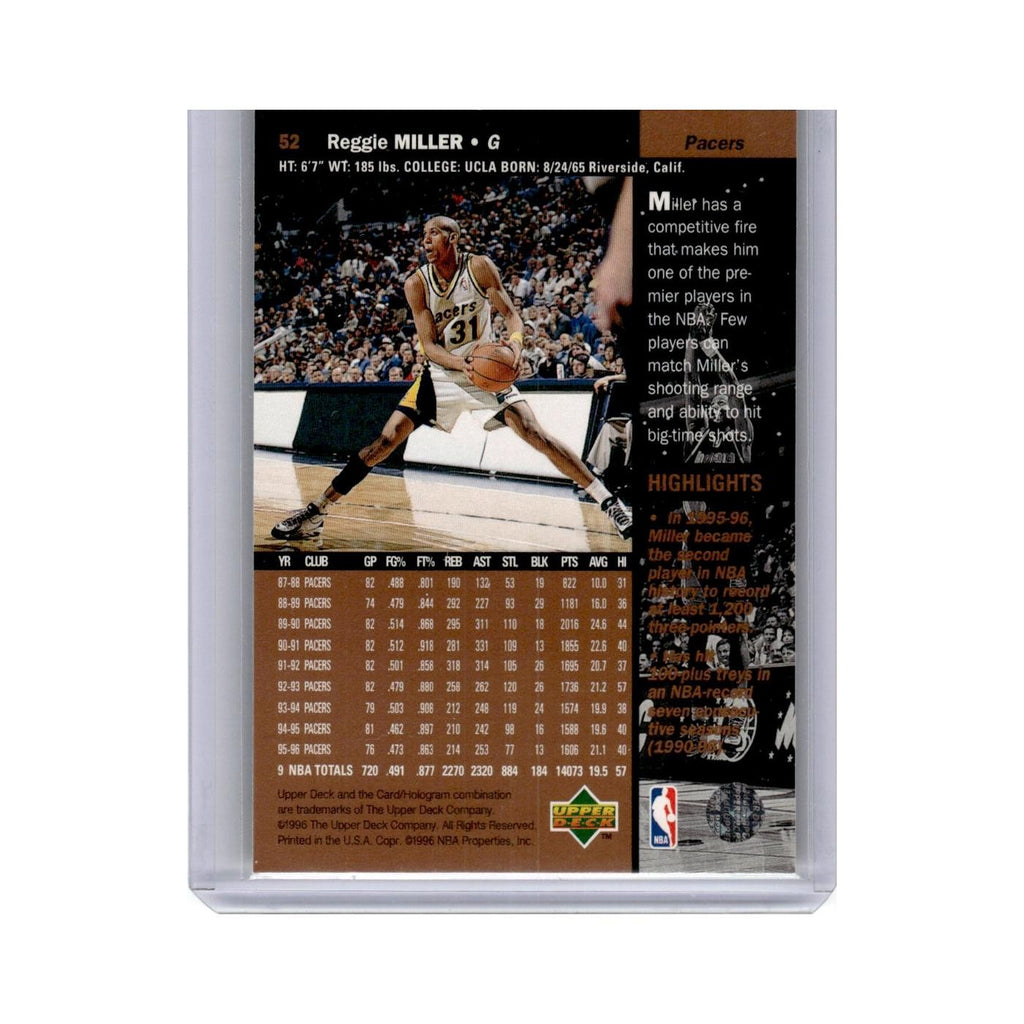 Reggie Miller 1996 Upper Deck #52 Indiana Pacers Basketball Card NM
